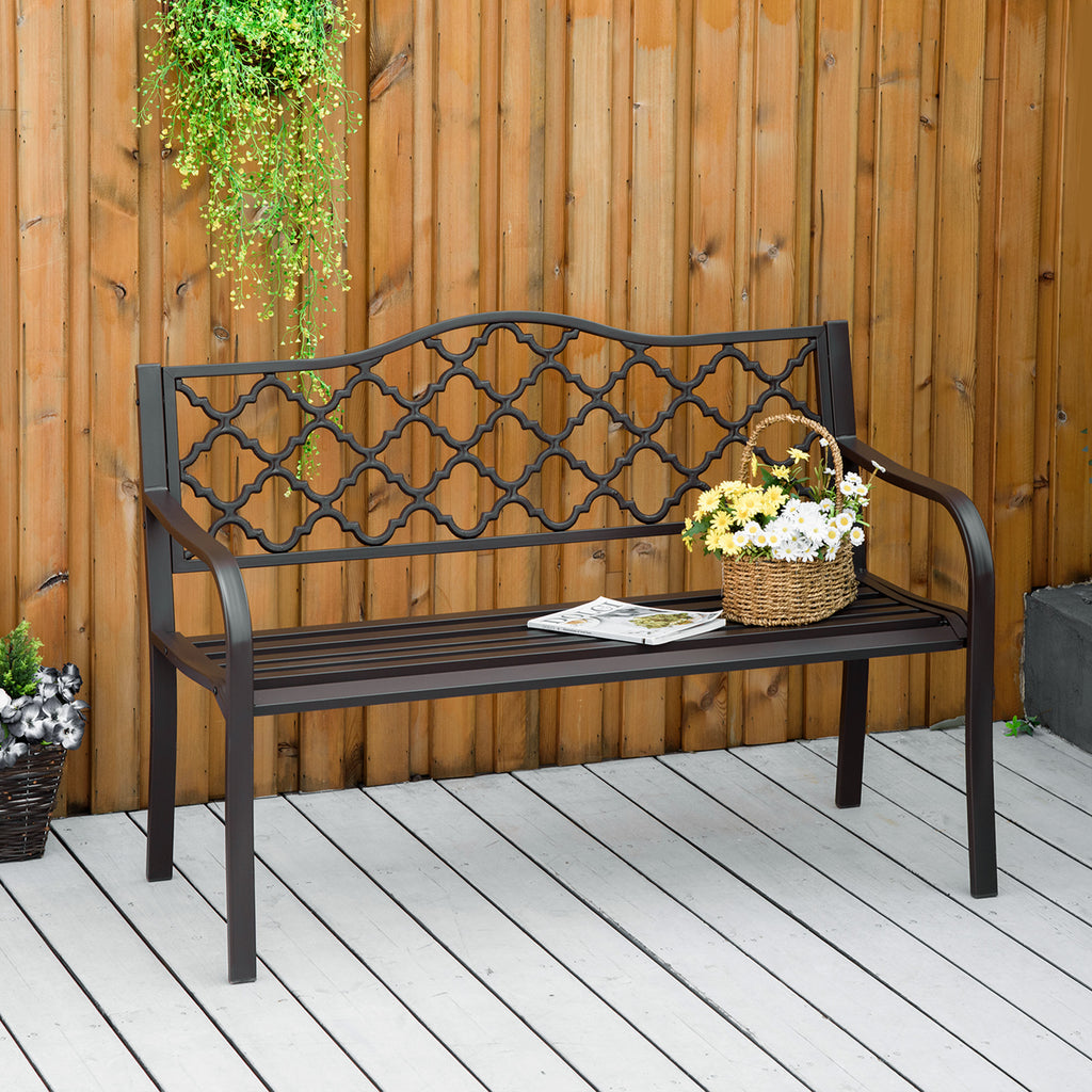 Banc 3 Places de Jardin terrasse Style Rural Chic 128L x 60l x 89H cm métal époxy anticorrosion Fonte Brun