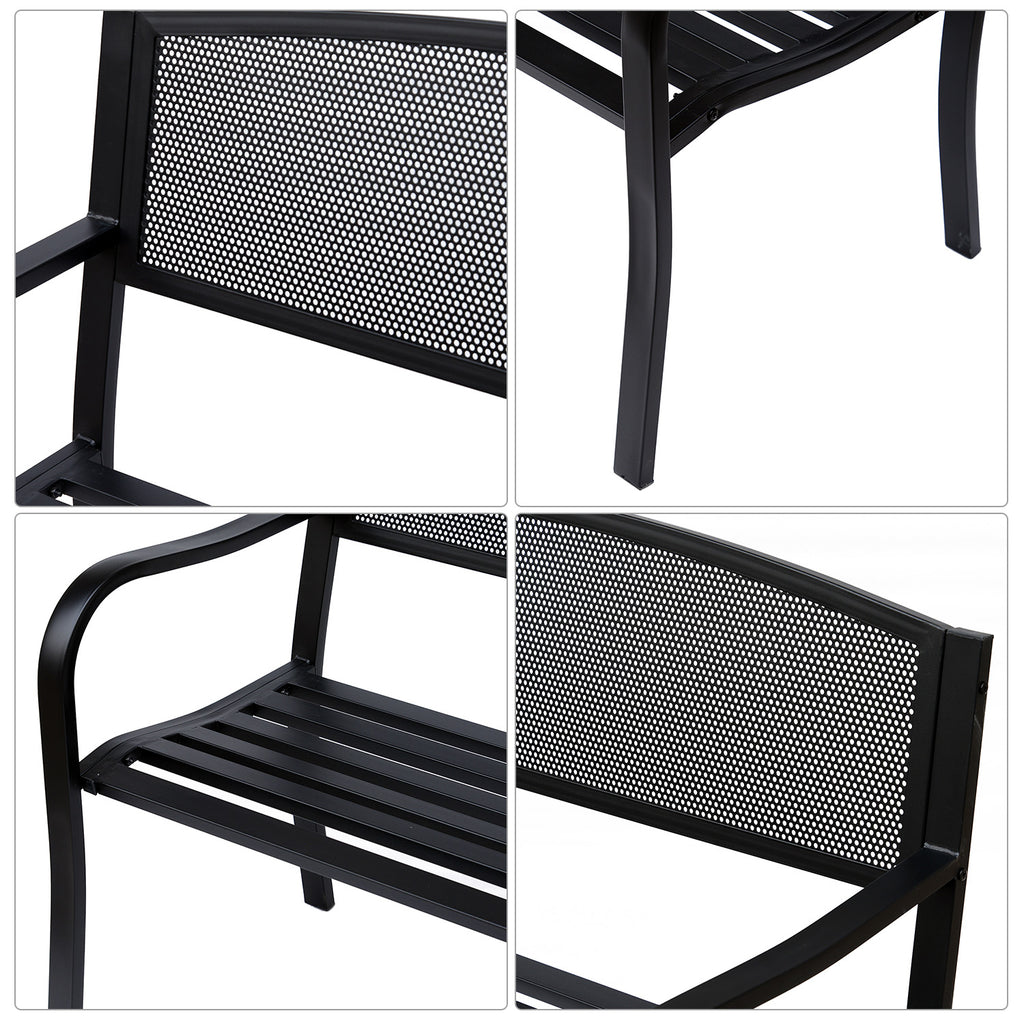 Banc 3 Places de Jardin terrasse Style Contemporain 127L x 60l x 87H cm métal époxy anticorrosion Noir