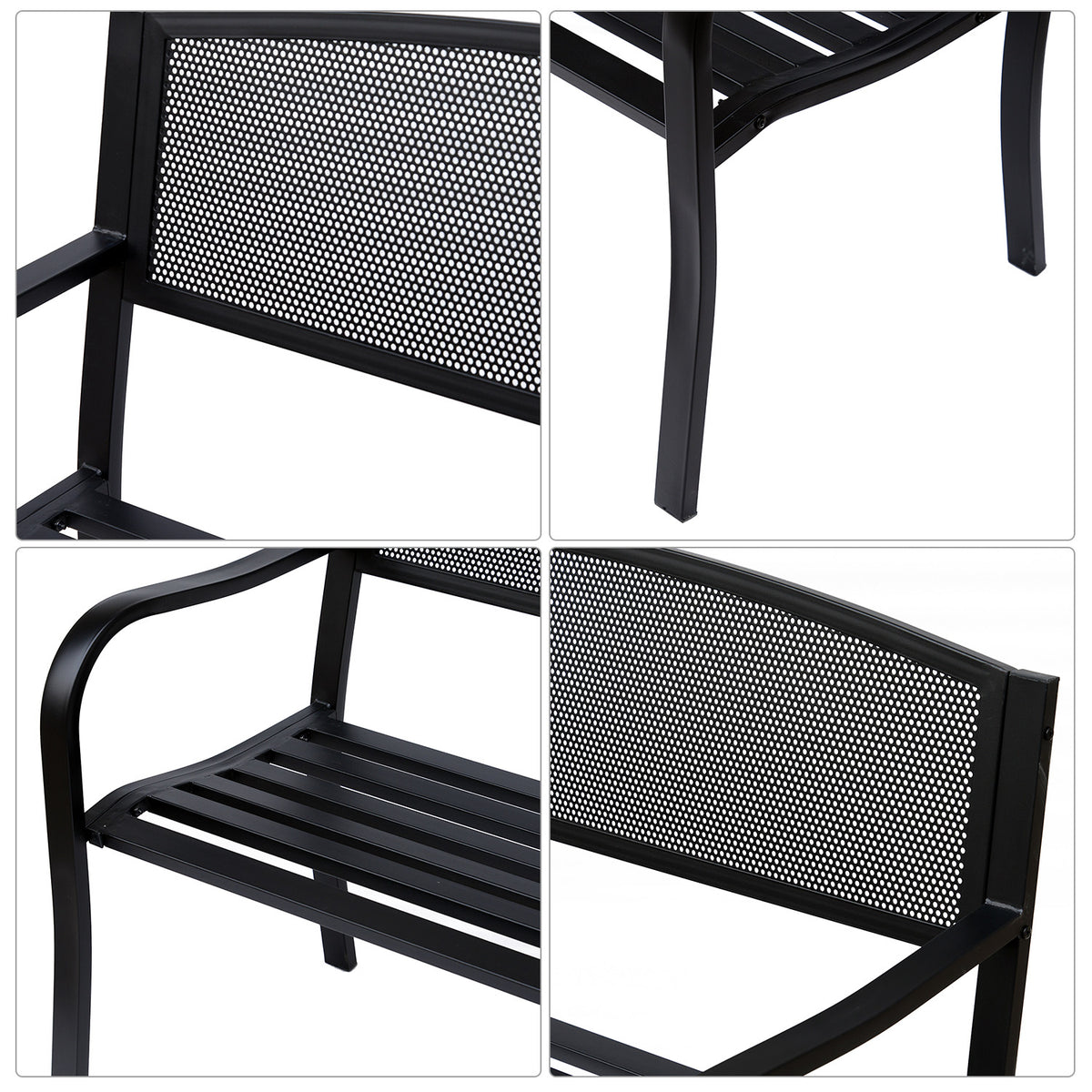 Banc 3 Places de Jardin terrasse Style Contemporain 127L x 60l x 87H cm métal époxy anticorrosion Noir