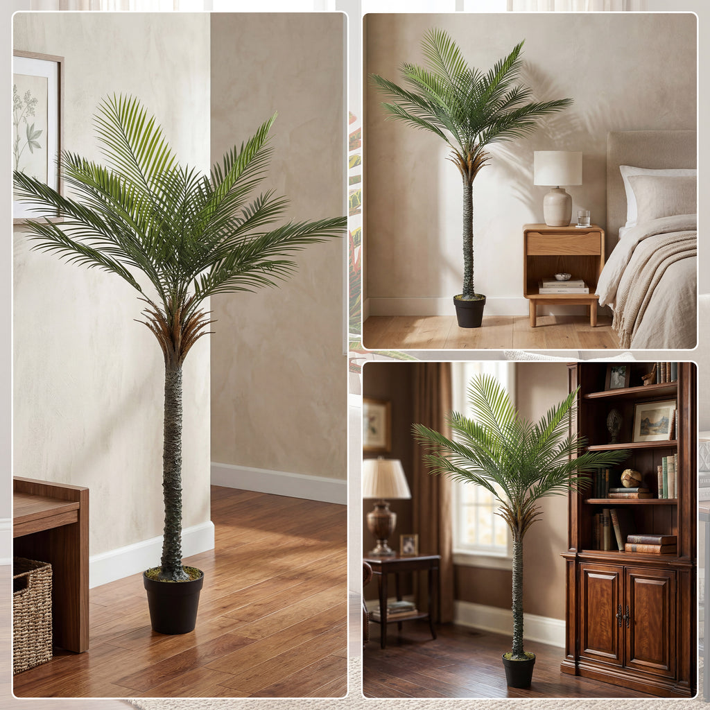 Palmier artificiel 180 cm, plante artificielle tropicale en pot, 15 feuilles réalistes, pour salon, chambre, bureau