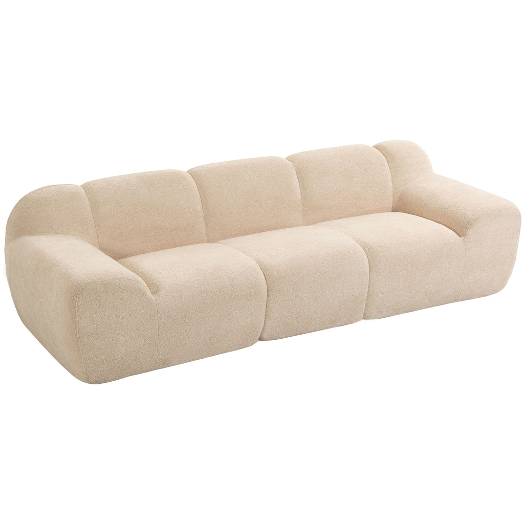 Canapé 3 Places 233 cm, Canapé Salon en Chenille Moderne avec Assise Profonde, Accoudoirs Larges, Beige