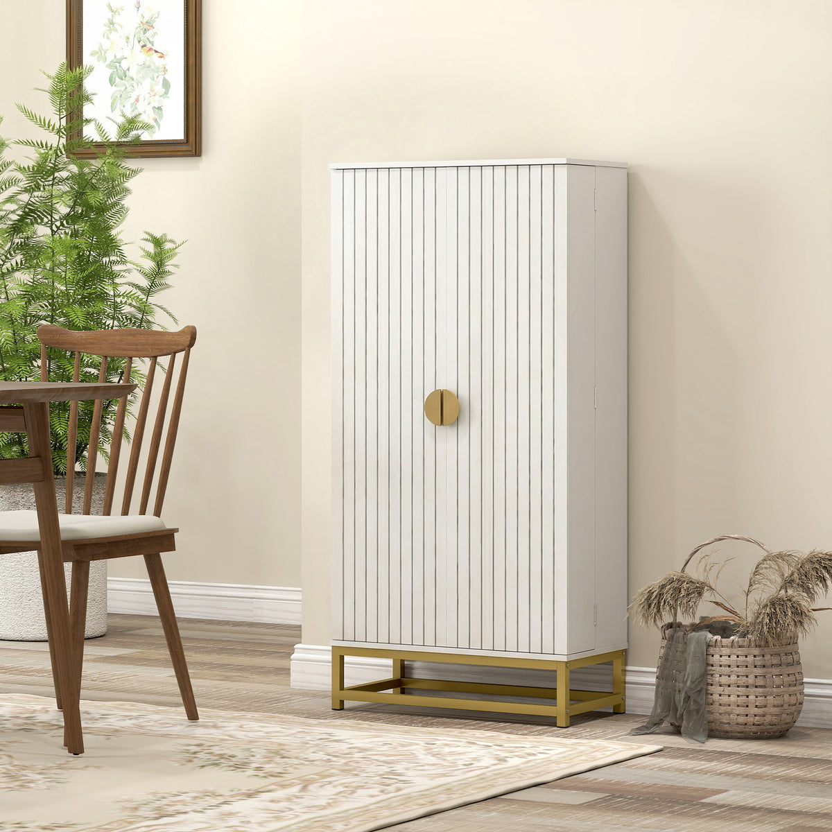 Armoire de cuisine meuble cuisine rangement avec 12 étagères à portes, étagères ajustables, 58x29x119,5cm, blanc