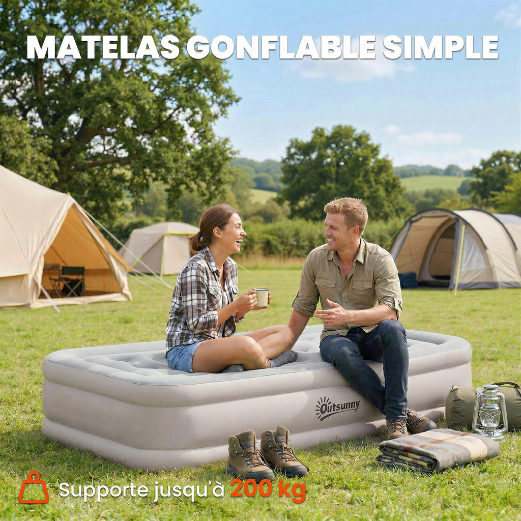 Matelas Gonflable, Pompe Électrique Intégrée, Surface Floqué , Imperméable 5000 mm, Sac Transport, 190x97x39cm, Kaki