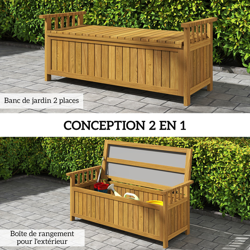 Banc de jardin 2 places en bois avec rangement de 151L banc d'extérieur avec accoudoirs 128,5 x 56 x 53,5 cm marron