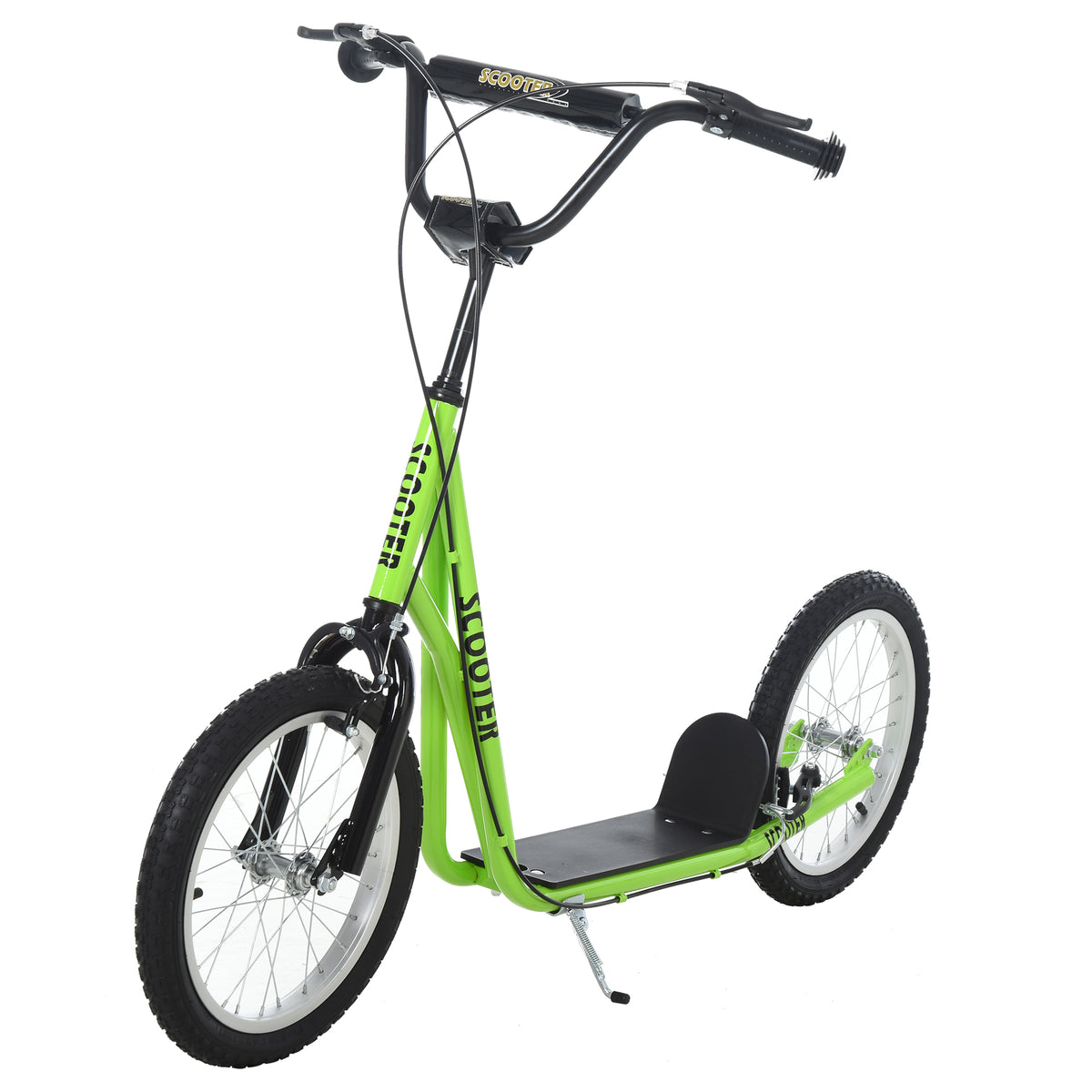 Trottinette patinette pour Enfants à partir de 5 Ans Grands pneus Guidon réglable poignée Frein et béquille Acier Vert