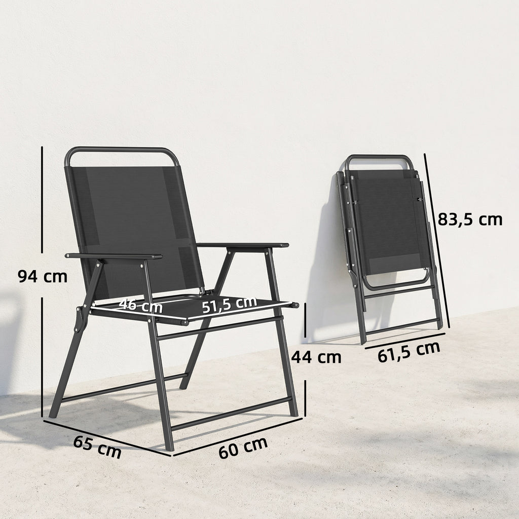 Lot de 4 chaises de jardin pliantes avec accoudoirs, chaises d'extérieur avec assise large en textilène, noir