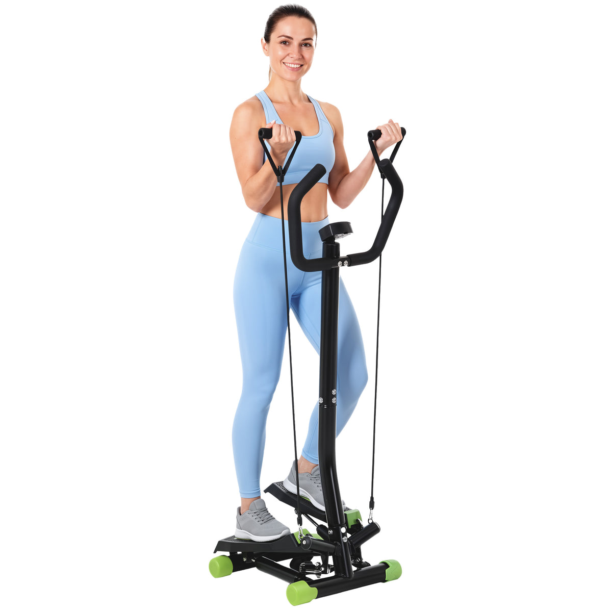 Stepper avec guidon, stepper de fitness avec écran LCD, pédales antidérapantes, marche d'escalier pour maison, bureau, salon, salle de sport, vert et noir