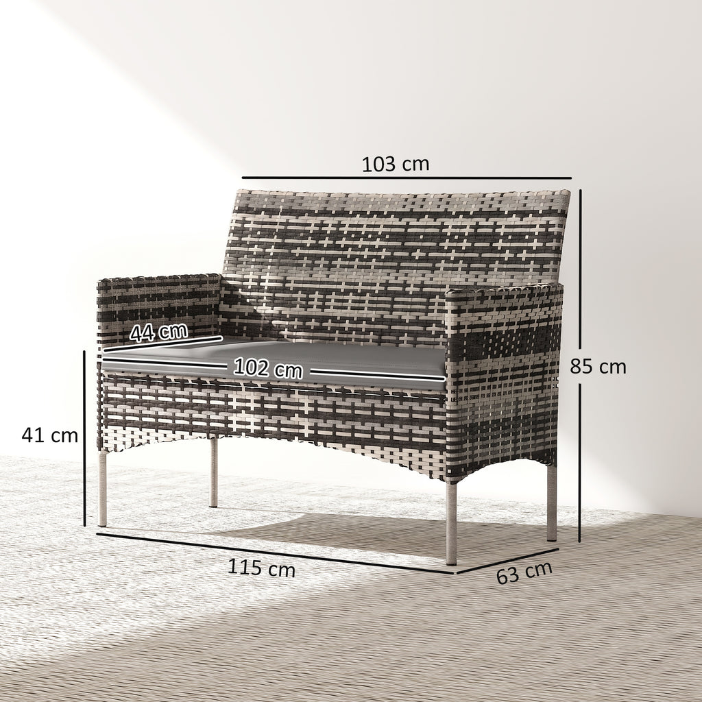 Canapé de jardin 2 places en résine tressée avec coussins canapé d'extérieur avec accoudoirs 115 x 63 x 85 cm gris clair