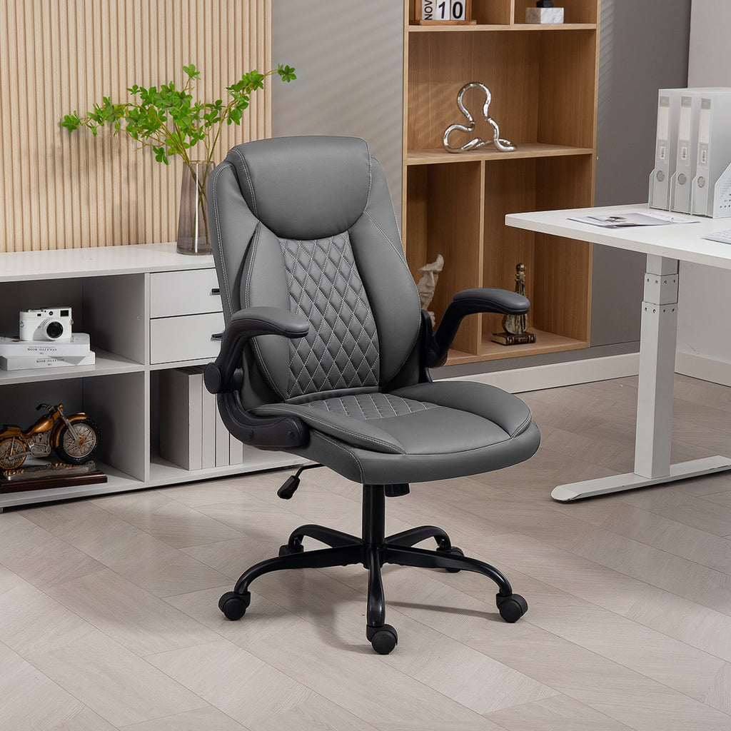 Fauteuil de bureau, chaise bureau ergonomique avec accoudoirs relevables, hauteur réglable, fonction de bascule, gris