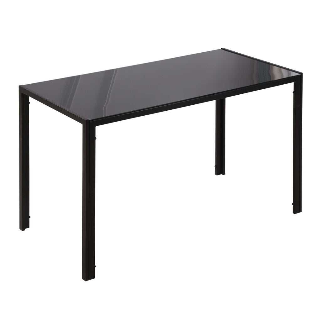 Table à manger pour 4 personnes, table de cuisine avec plateau en verre trempé et pieds en métal, 120x60x75cm, noir