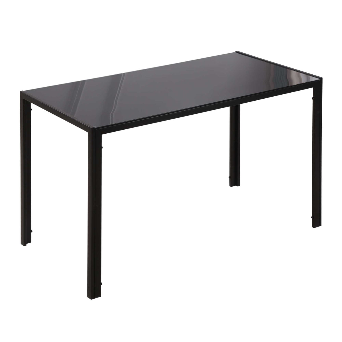 Table à manger pour 4 personnes, table de cuisine avec plateau en verre trempé et pieds en métal, 120x60x75cm, noir