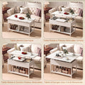 Table basse relevable et extensible, table de salon avec compartiment caché étagères ouvertes, 98x49x55cm, blanc