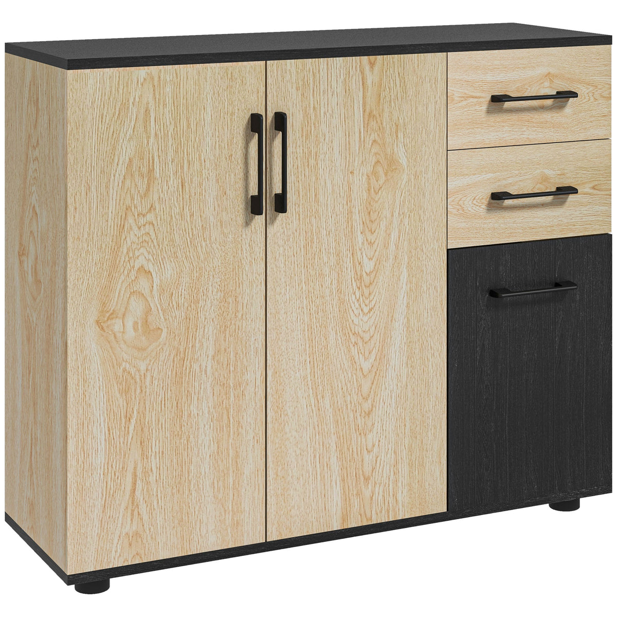 Meuble buffet de rangement cuisine 2 placards étagère réglable 2 tiroirs 90 x 30 x 75,5 cm naturel noir