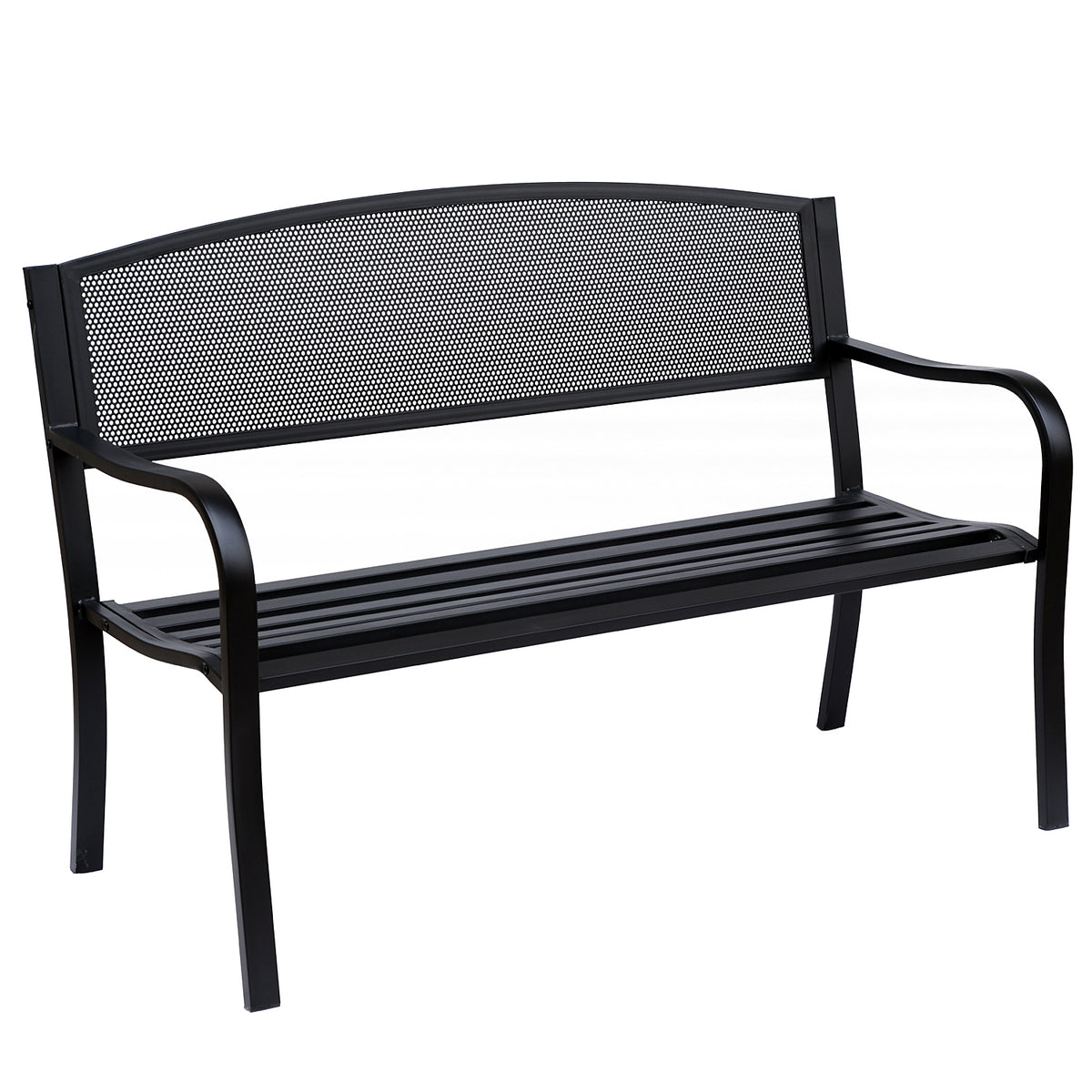 Banc 3 Places de Jardin terrasse Style Contemporain 127L x 60l x 87H cm métal époxy anticorrosion Noir