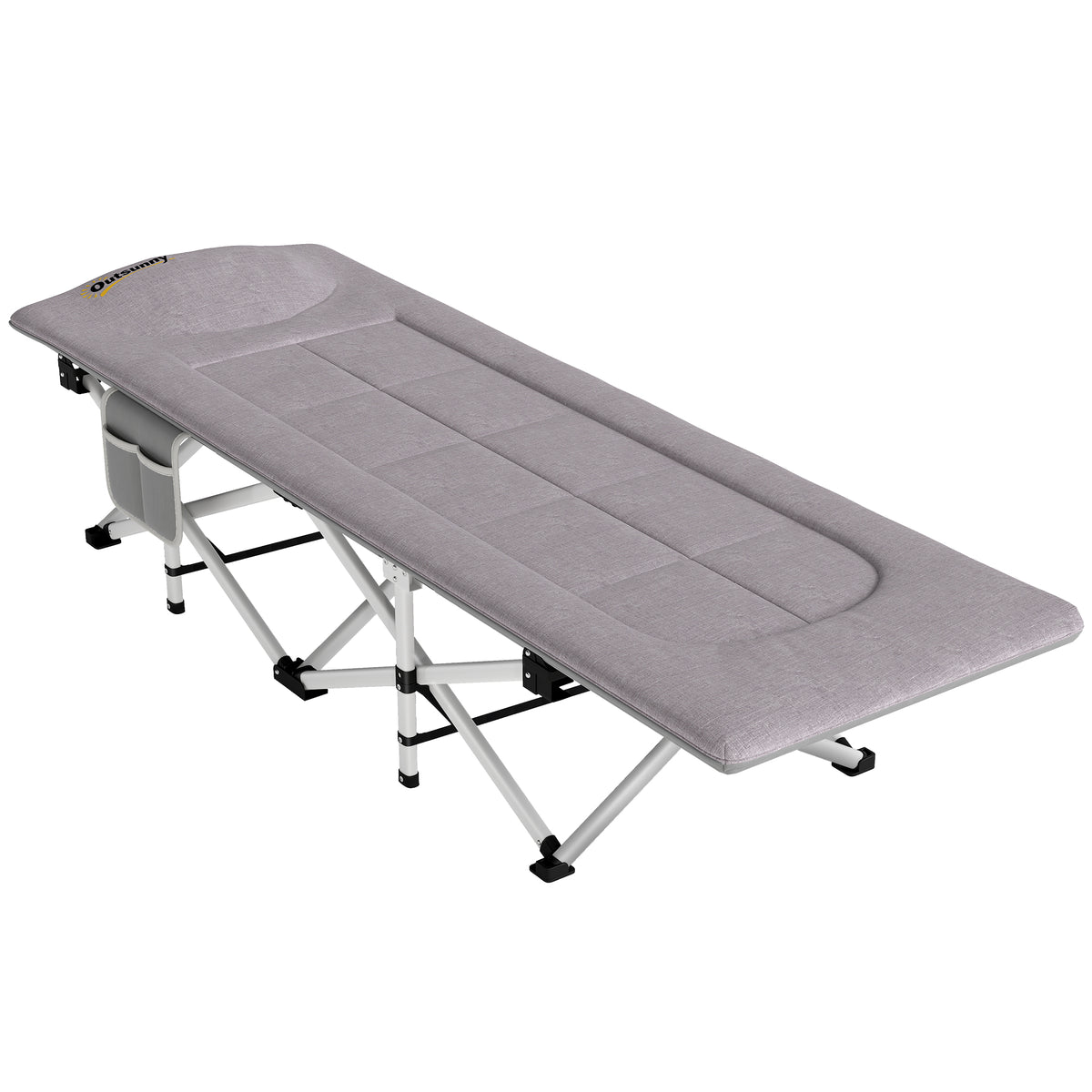 Lit de camping pliable avec matelas transat chaise longue sac de rangement intégrée dim. 185L x 65l x 37H cm gris