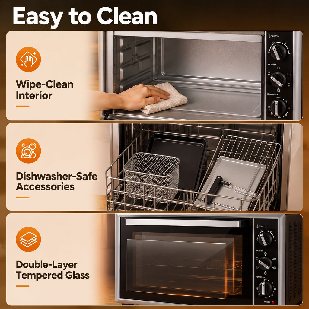Mini-Four Électrique avec Broche Rotative 46L 1800W, Four à Convection Multifonction, Chaleur Tournante, Minuterie, Noir