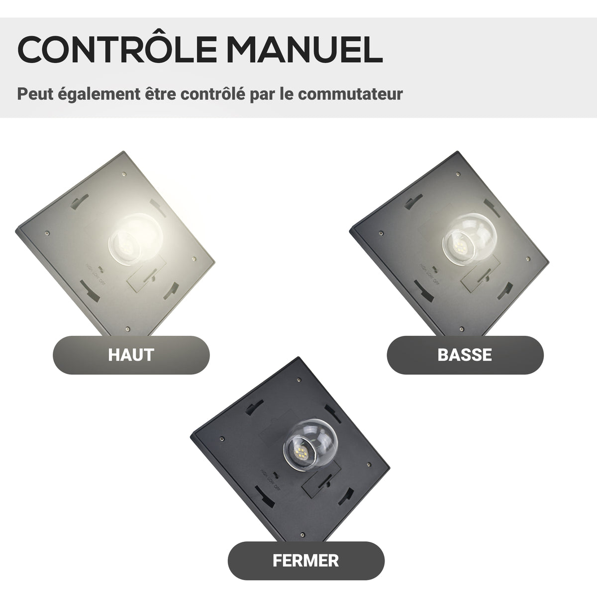 Lampadaire de jardin extérieur à LED solaire avec capteurs 3 abat-jours - H.182.5 cm - IP44