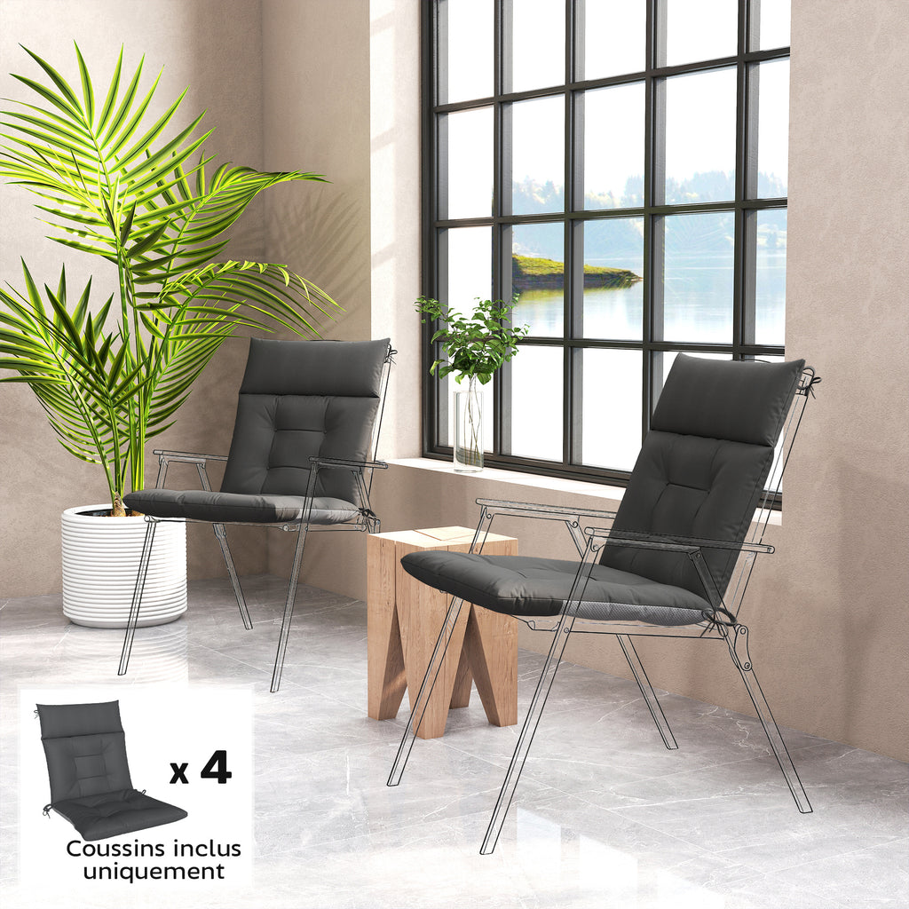 Lot de 4 coussins pour chaises de terrasse, résistants à l'eau, antidérapants, avec liens, 112x53cm, Gris Foncé