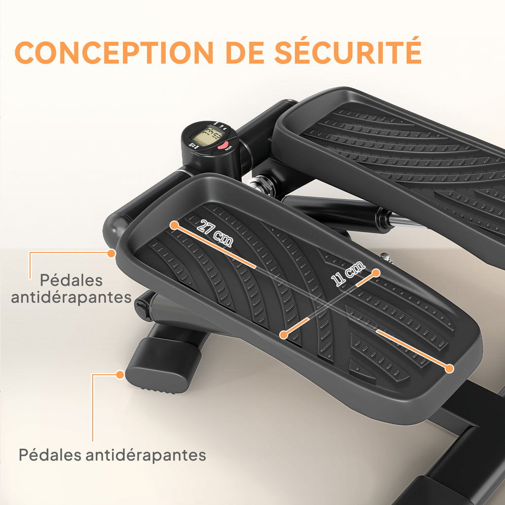 Mini stepper fitness disque de torsion de la taille 2 en 1 écran LCD, hauteur réglable, 100 kg, 42 x 34 x 22 cm, noir