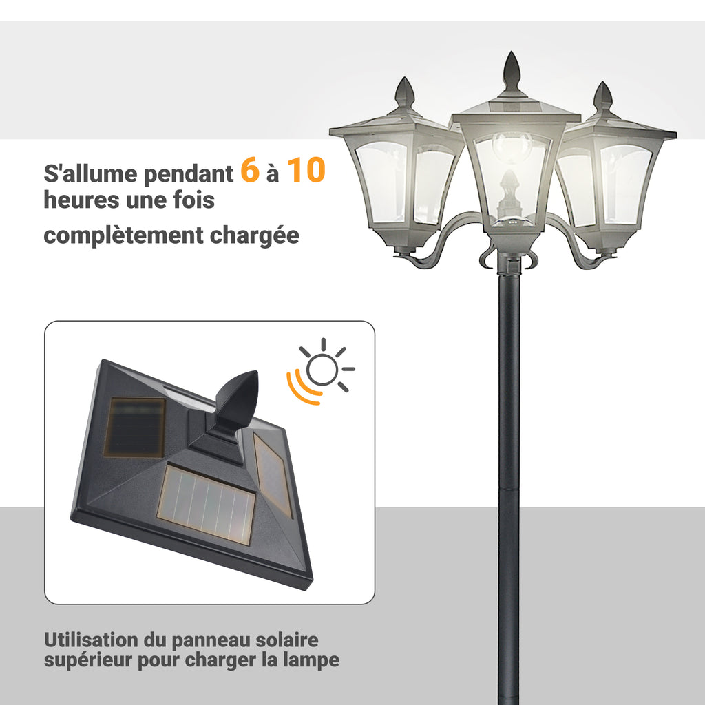 Lampadaire de jardin extérieur à LED solaire avec capteurs 3 abat-jours - H.182.5 cm - IP44
