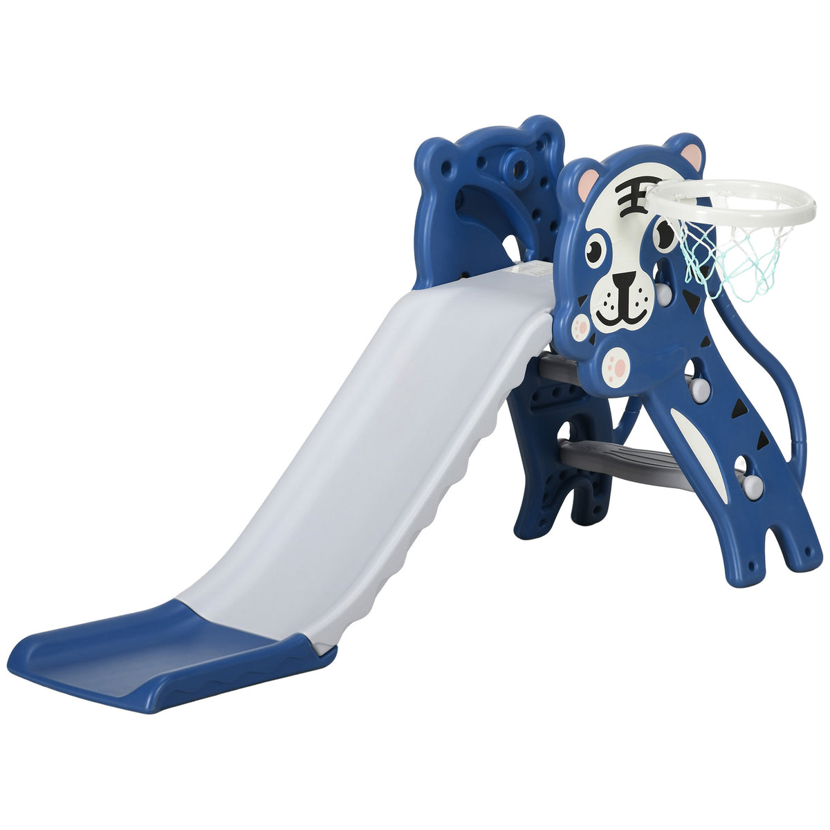 Toboggan pour enfants, toboggan intérieur pour enfants, avec panier de basket, thème tigre, de 18 à 36 mois, bleu
