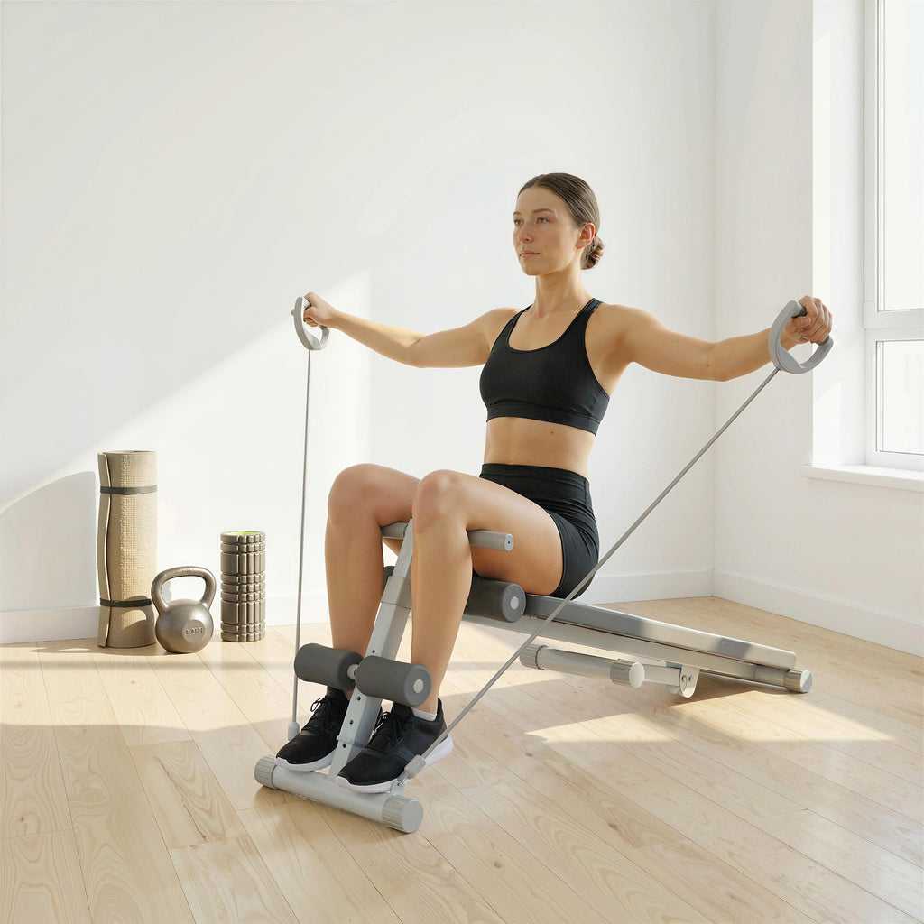 Banc de Musculation Multifonction, Banc Plat Réglable avec Siège à 3 Niveaux, 141 x 52 x 54-71 cm, Bleu et Blanc