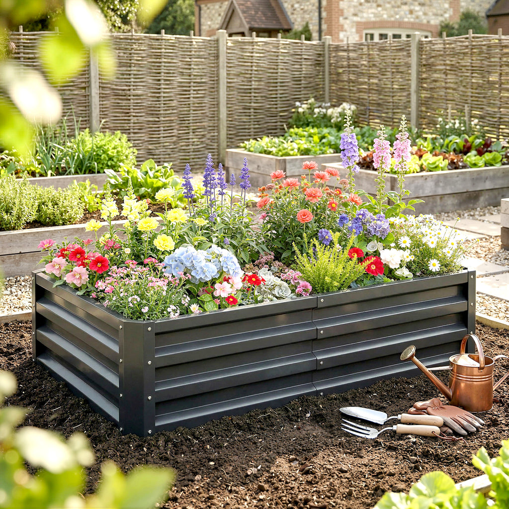 Carré potager de jardin rectangulaire tôle d'acier ondulée 120 x 60 x 30,5 cm gris