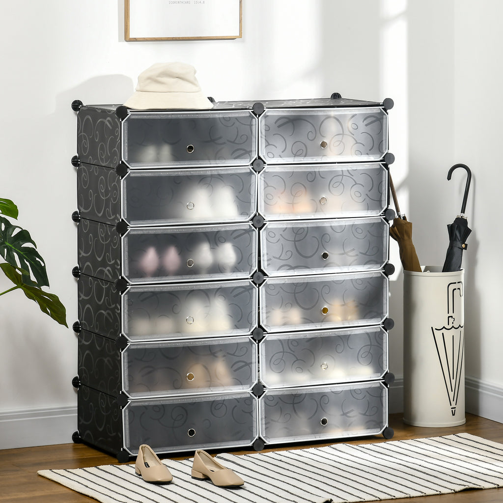 Armoire meuble à chaussures modulable 94L x 37l x 108H cm 12 cubes rectangulaires capacité 24 paires de chaussures