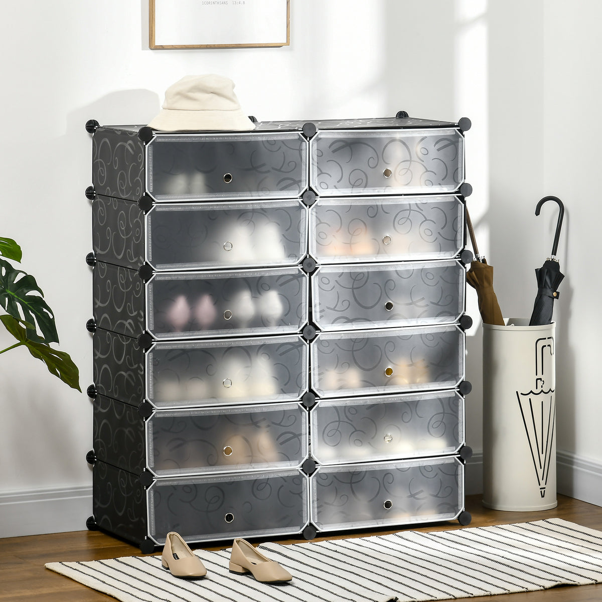 Armoire meuble à chaussures modulable 94L x 37l x 108H cm 12 cubes rectangulaires capacité 24 paires de chaussures