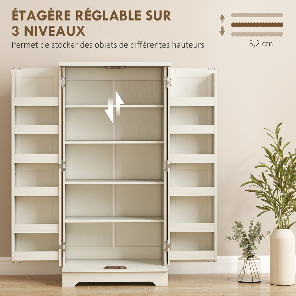 Buffet cuisine armoire de cuisine 5 niveaux avec portes et étagères réglables 60l x 40P x 120H cm grain de bois crème