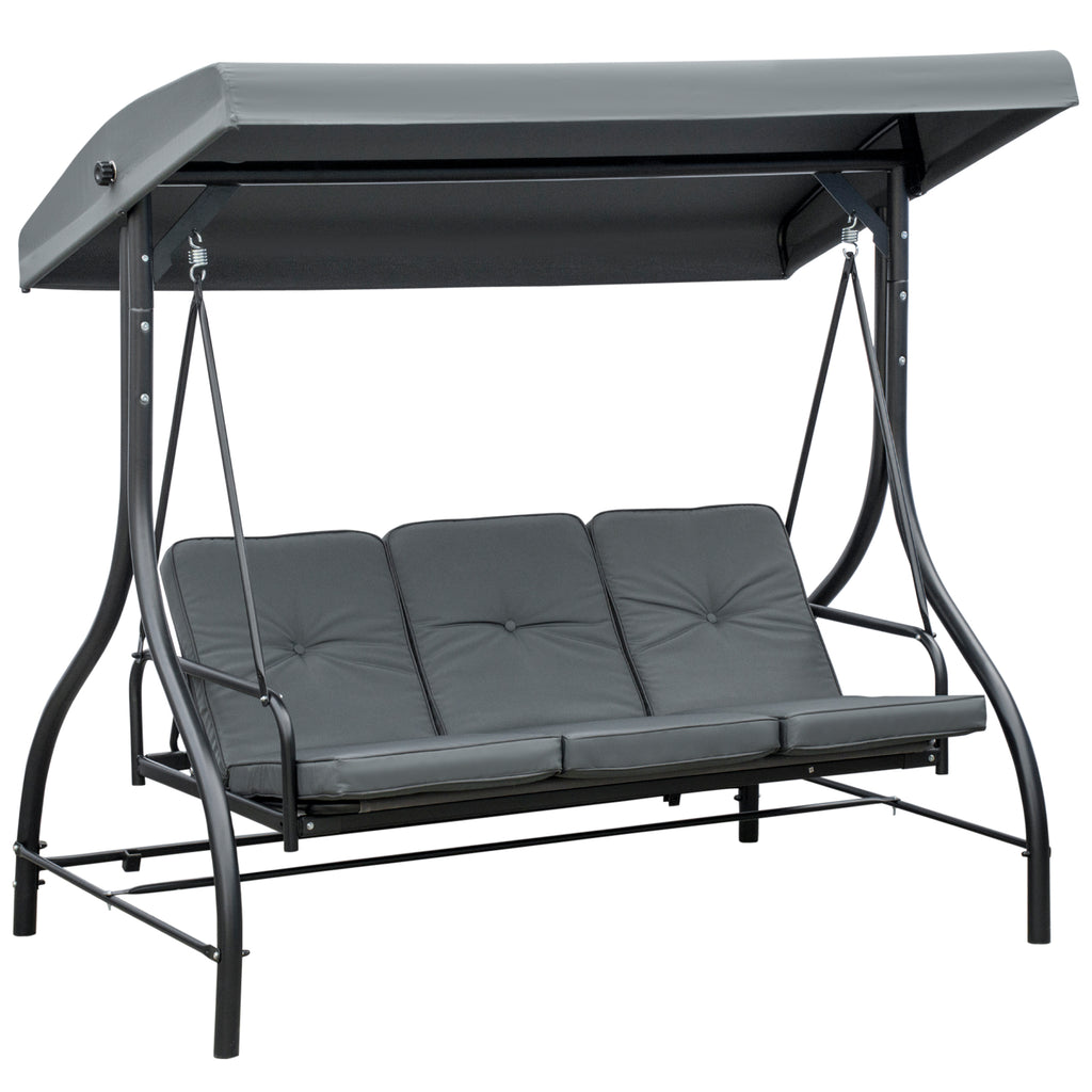 Balancelle de Jardin 3 Places Convertible Inclinaison Toit réglable Matelas Grand Confort Rembourrage 7 cm fourni
