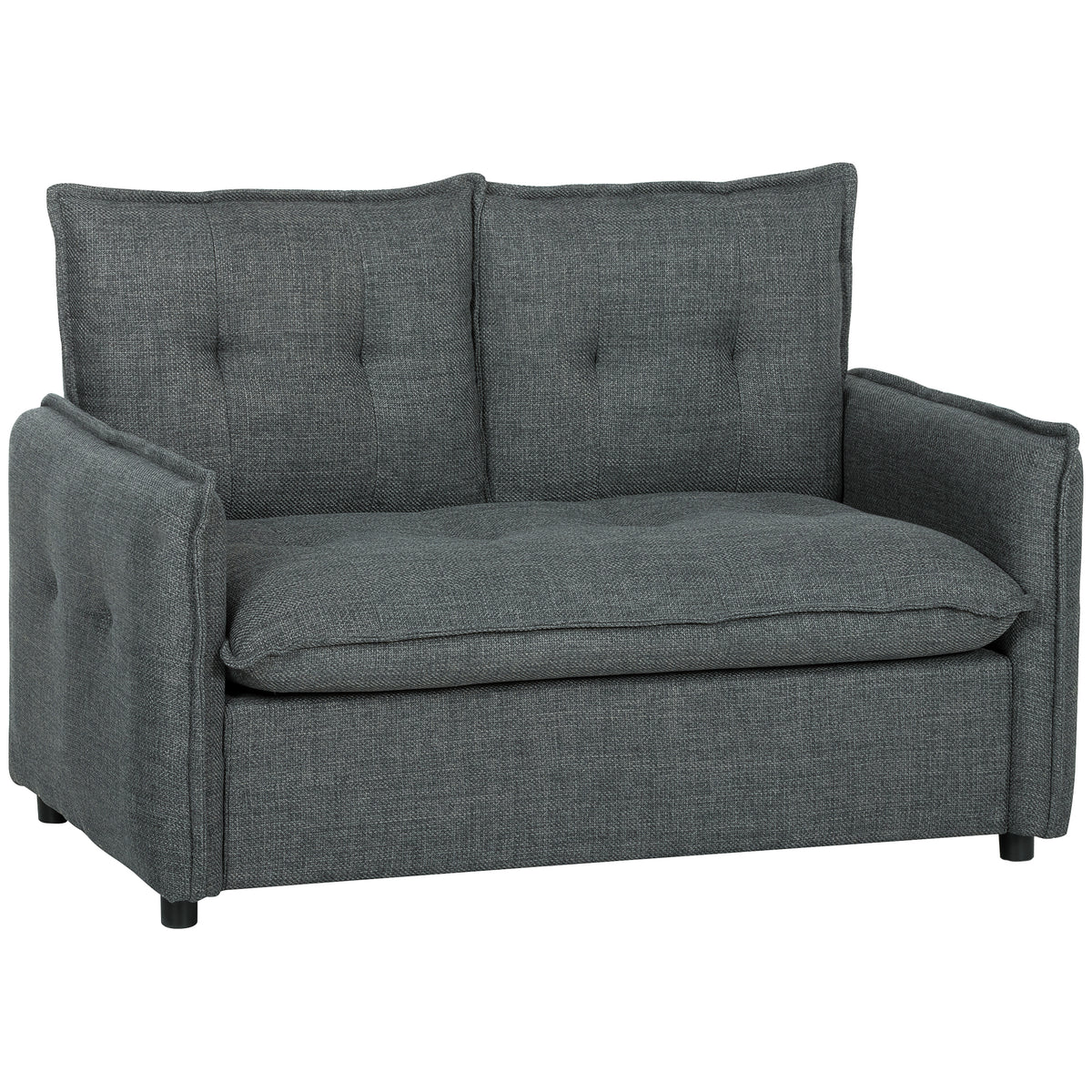 Canapé 2 places, canapé de salon moderne 131 cm avec assise rembourrée, coussins à ressorts, tissu en lin, gris foncé