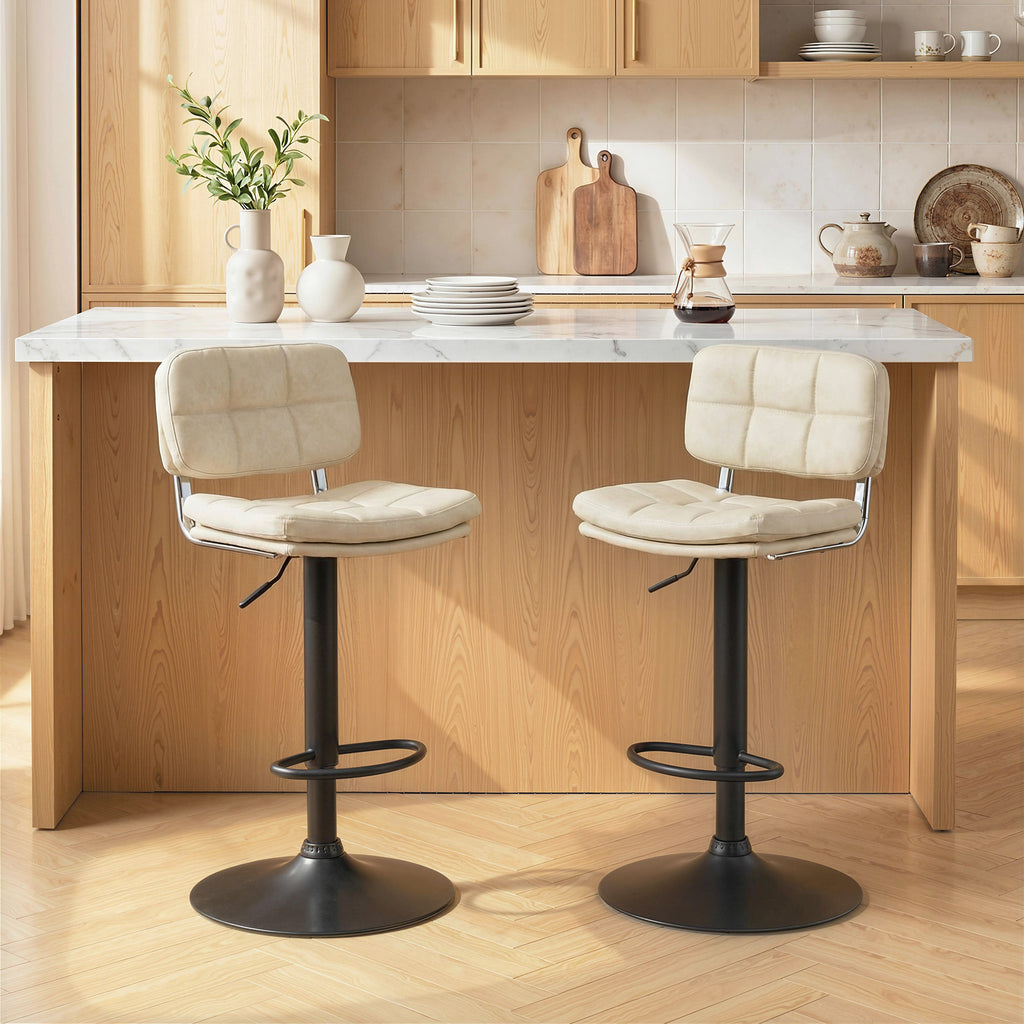 Lot de 2 tabourets de bar Vintage capitonné - pivotant, réglable - repose-pied - revêtement synthétique crème