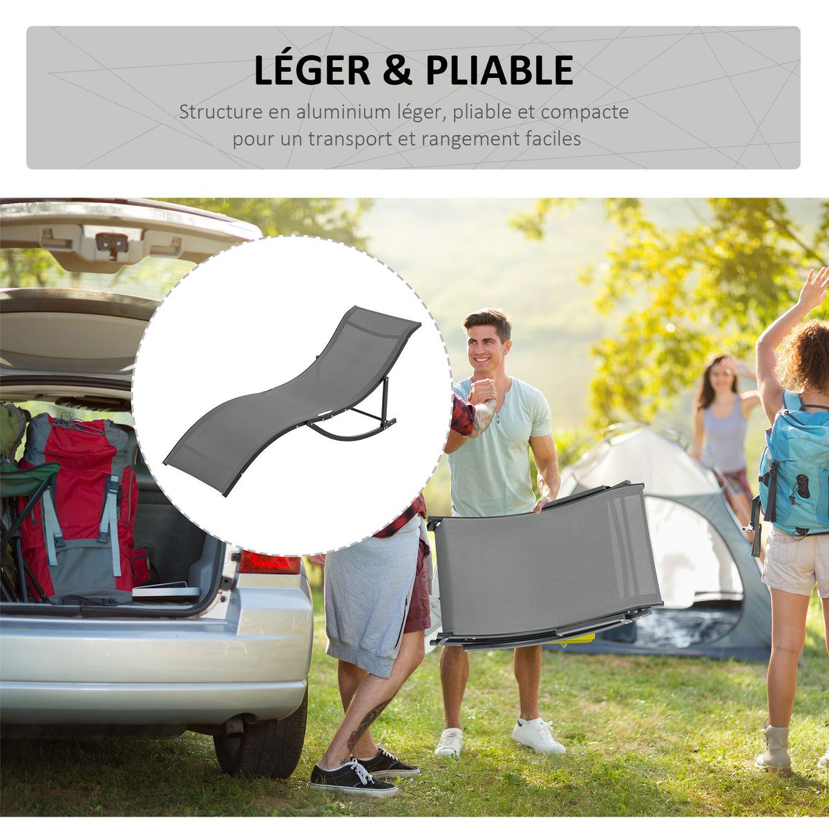 Lot de 2 bains de soleil pliables, chaise longue jardin extérieur en aluminium et textilène anthracite