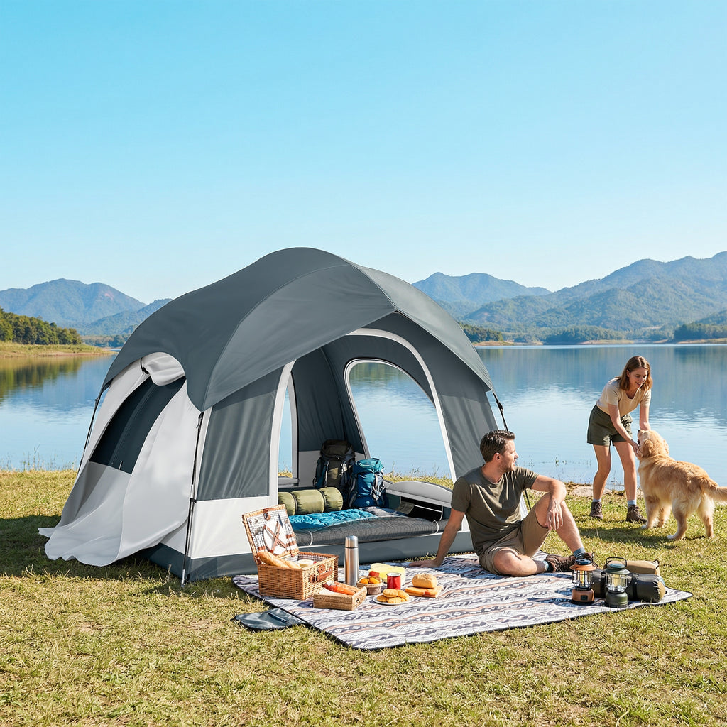 Tente de Camping Facile à Monter 2-4 Personnes avec 3 Portes, Imperméable, Compatible avec SUV, Bleu Foncé