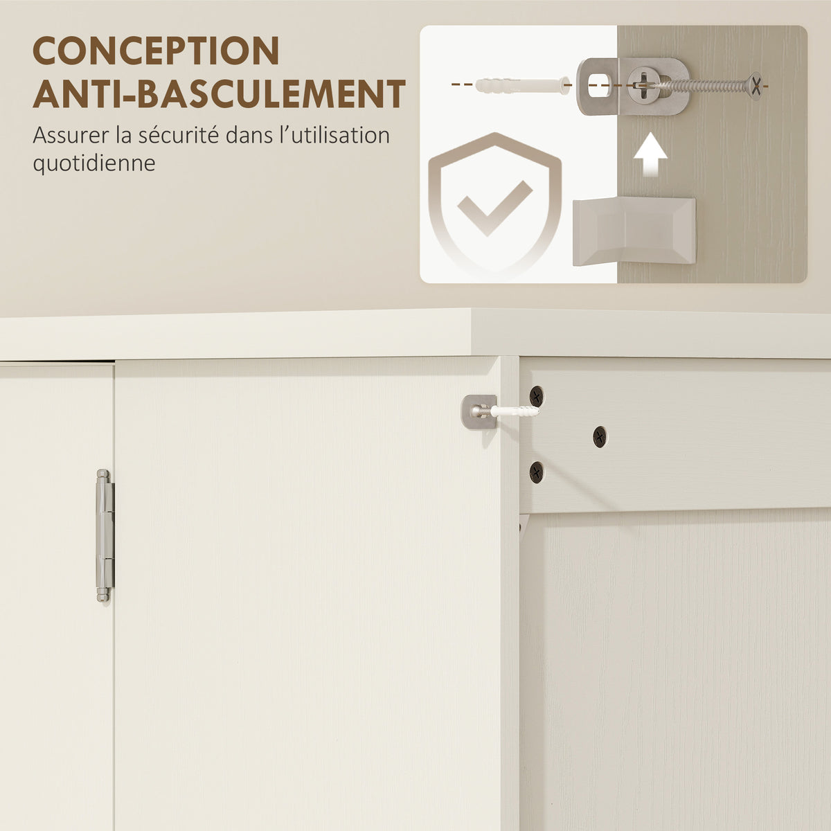 Buffet cuisine armoire de cuisine 5 niveaux avec portes et étagères réglables 60l x 40P x 120H cm grain de bois crème