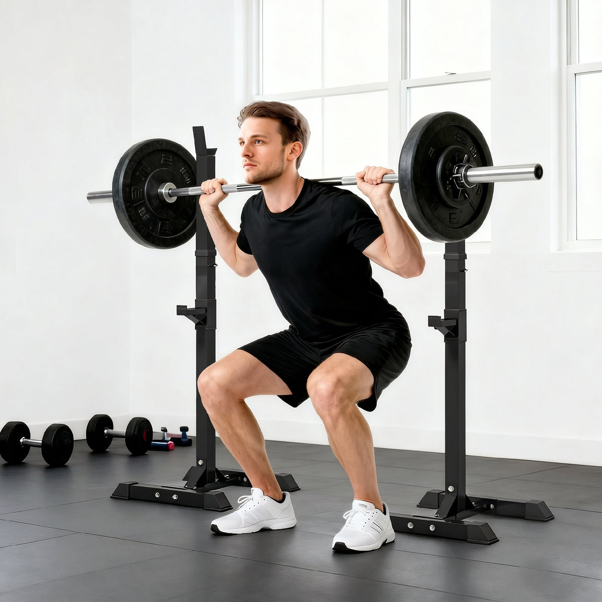Support de musculation entrainement pour barre longue haltère charge max. 150 Kg