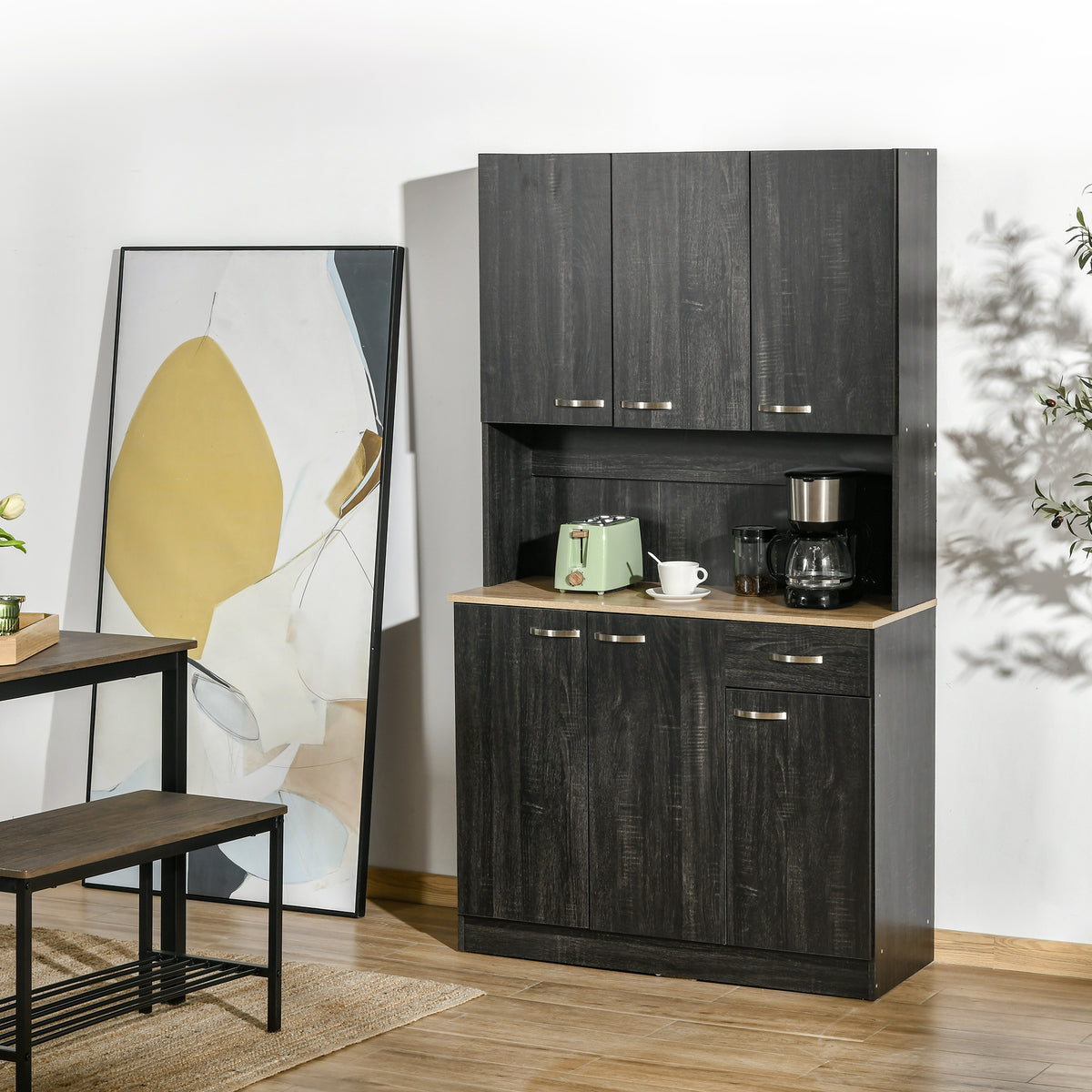 Buffet de cuisine armoire de cuisine contemporaine multi-rangements 6 portes 1 tiroir + grand plateau
