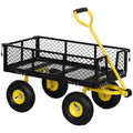 Chariot de jardin chariot de transport 4 roues côtés amovibles transformable en plateau 104 x 54 x 51 cm noir et jaune