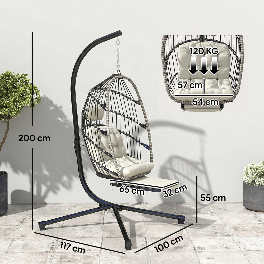 Fauteuil suspendu avec support, chaise suspendue pliante avec repose-pieds rétractable, gris clair