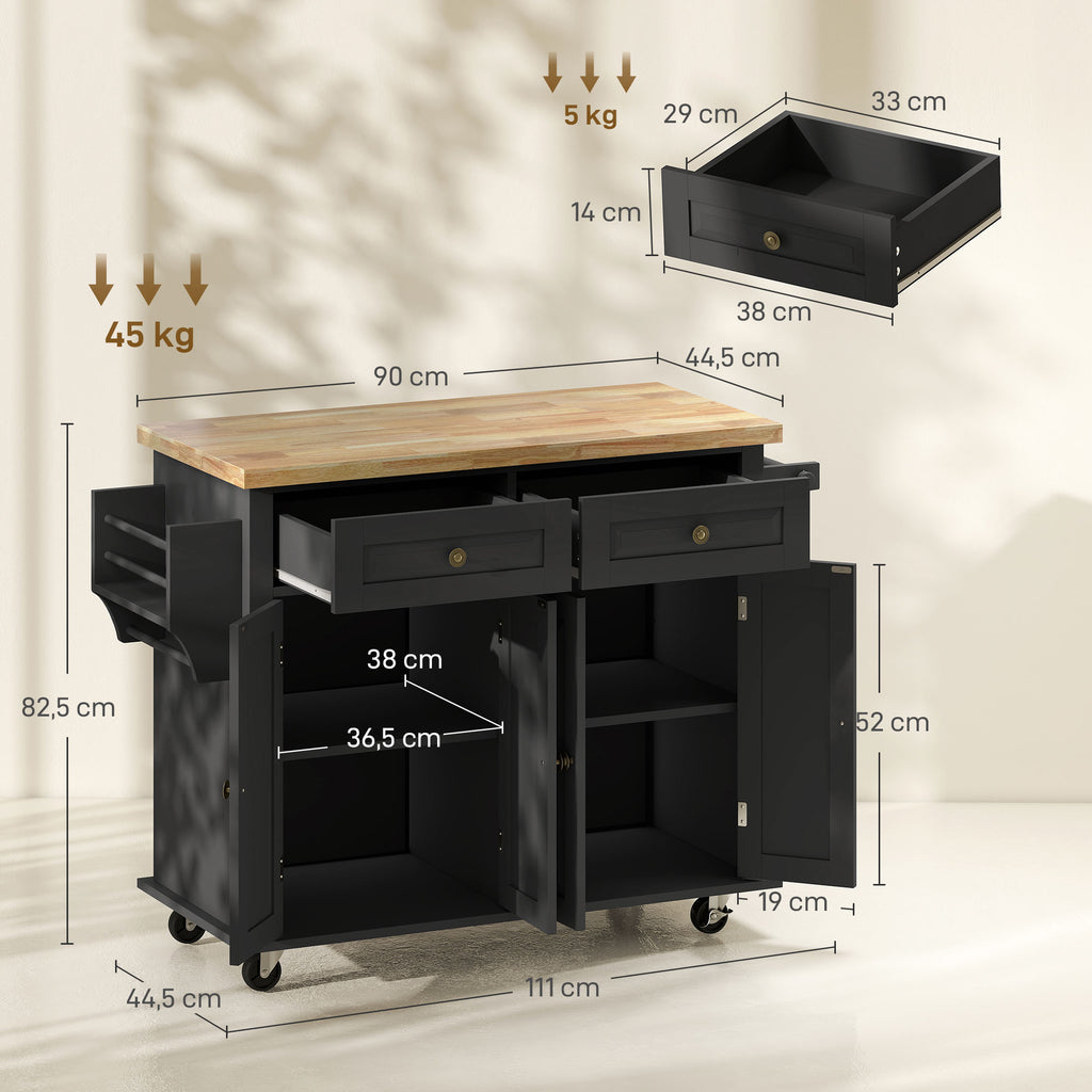 Desserte ilôt de cuisine multi rangements 2 tiroirs 2 placard 2 portes avec étagère range-bouteille