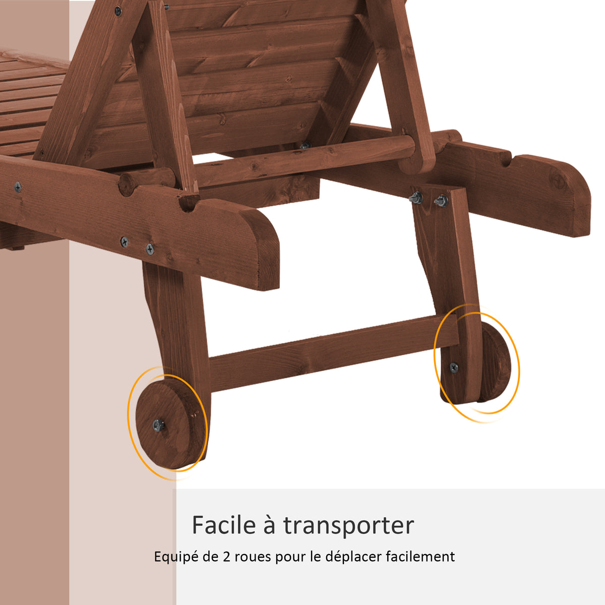 Bain de Soleil transat Style Colonial Dossier réglable 3 Positions roulettes Tablette Support Bois Sapin