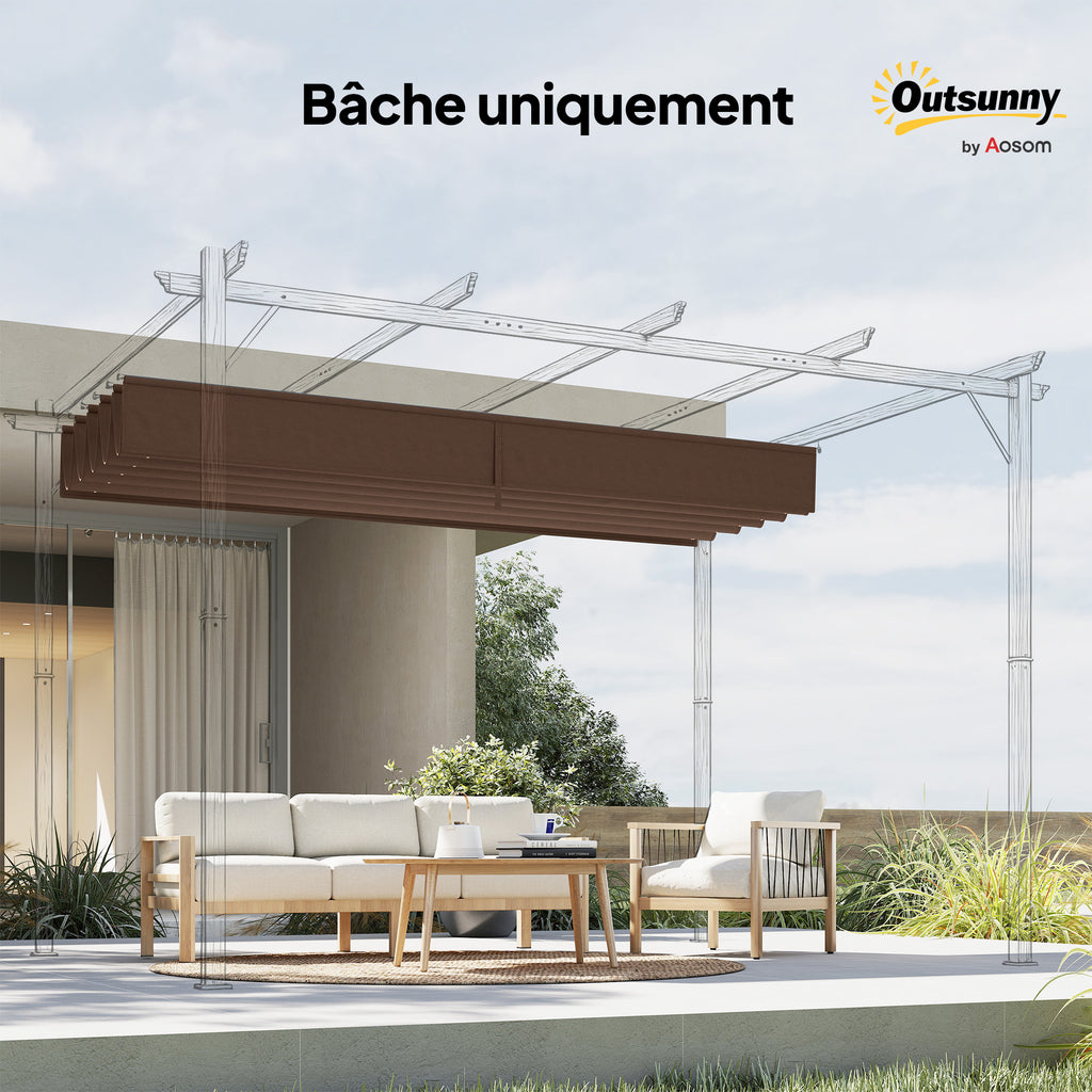 Toile de toit pour pergola tonnelle rétractable de 4 x 3 m - toile uniquement 350 x 260 cm café