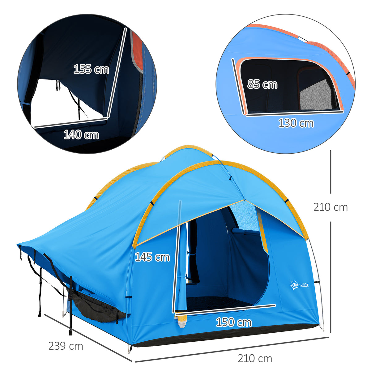 Tente de voiture pour SUV hayon 5-6 personnes avec 3 portes, fenêtre en maille, pour trekking, randonnée, bleu et orange
