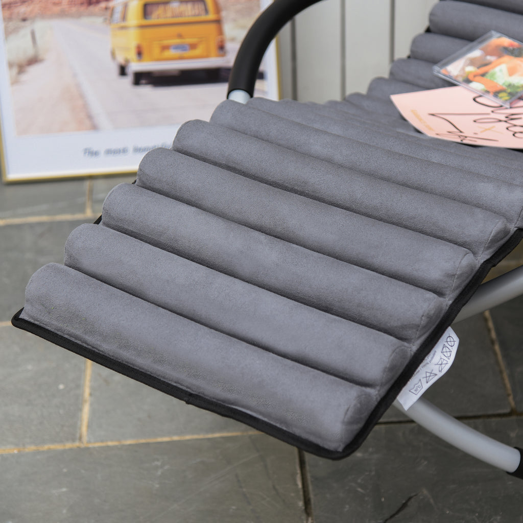 Chaise Longue à Bascule Pliable Rocking Chair avec Matelas revêtement Aspect Daim métal textilène Gris Noir