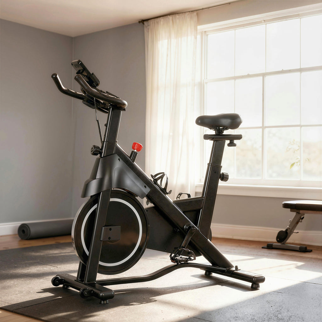Vélo d'Appartement, Vélo d'Exercice, Résistance Magnétique Réglable, Écran LCD, Siège Confortable, 108x51x116cm, Blanc