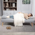 Canapé convertible 3 places, canapé-lit rembourré avec dossier réglable 3 niveaux, 2 coussins et 2 porte-gobelets intégrés, tissu de lin, pour salon, chambre d'amis, petit espace, gris clair