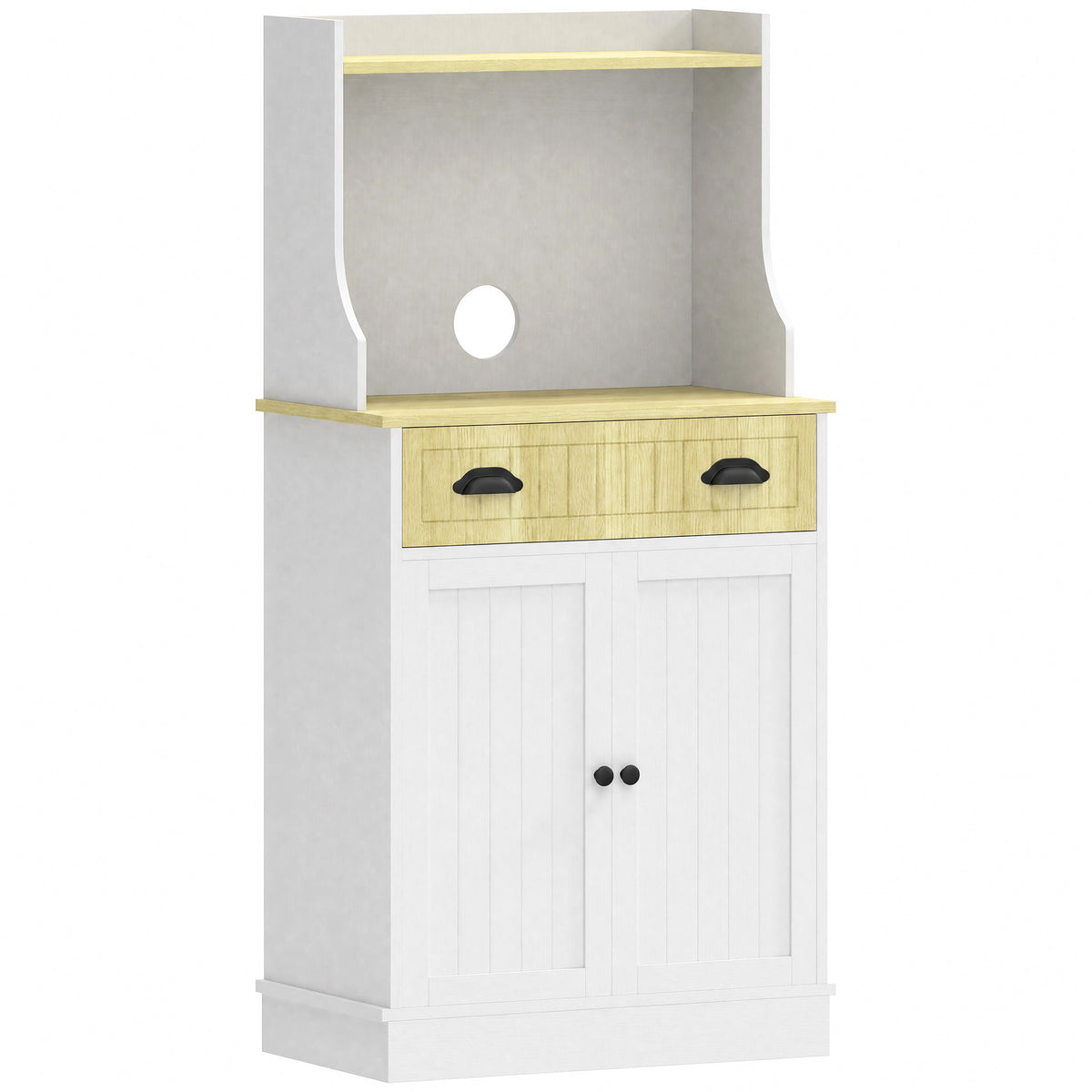 Meuble armoire micro-ondes pour cuisine avec espace ouvert 1 tiroir et placard 2 portes 61 x 35 x 125,4 cm chêne