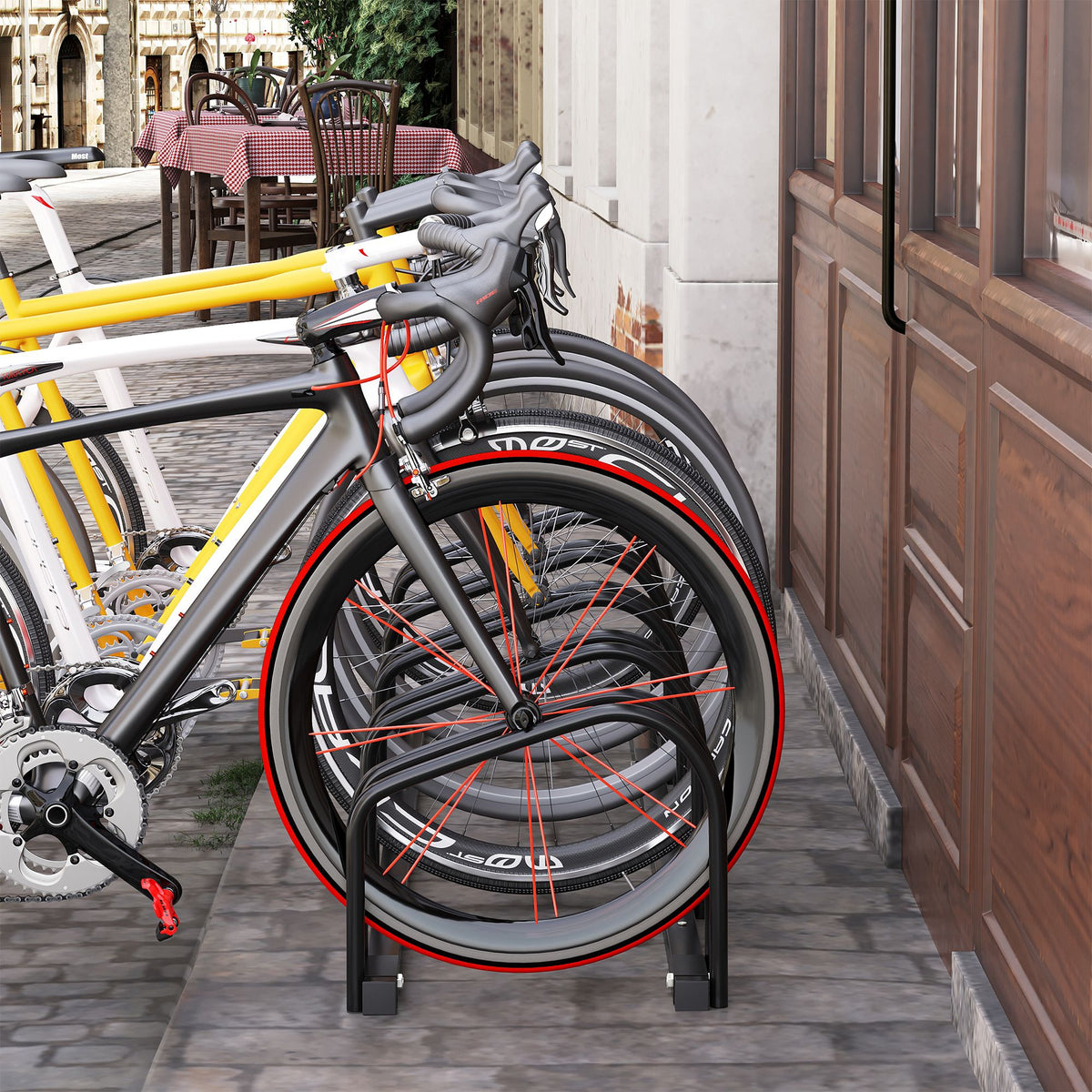 Râtelier 5 vélos range-vélos support rangement vélo à pneu 65 mm dim. 145L x 33l x 27H cm acier noir