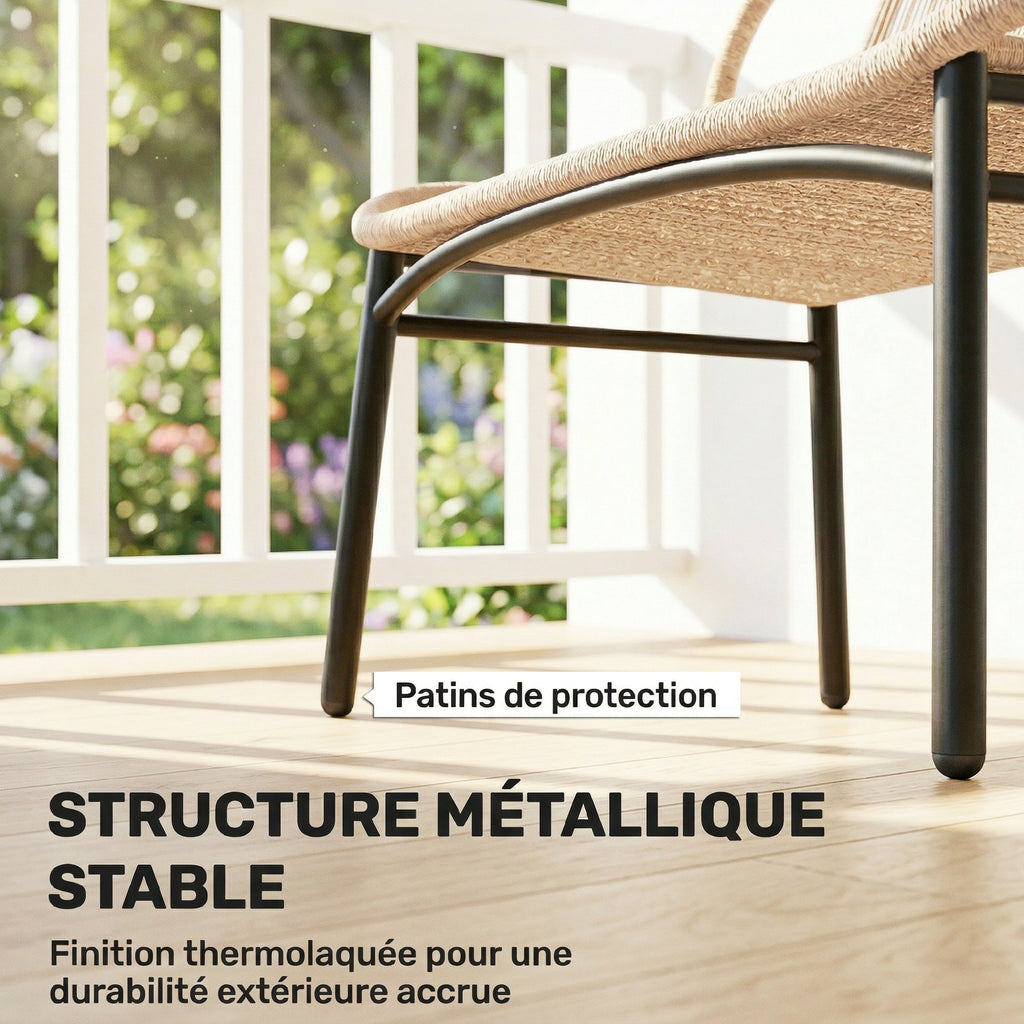 Banc de jardin 2 places, banc d'extérieur en résine tressée avec cadre en métal, résistant aux intempéries, naturel
